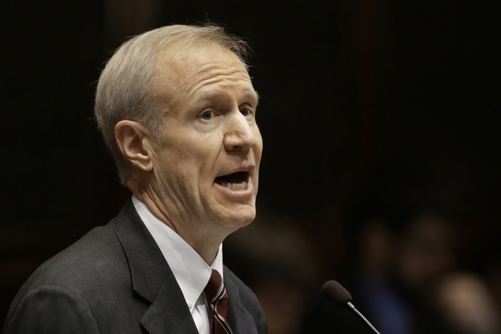 FILE - In this Feb. 17, 2016 file photo, Illinois Gov. Bruce Rauner speaks at the Illinois State Capitol in Springfield, Ill. Rauner said Monday March 21, 2016, that he'll support whoever the Republican nominee for president is, including if it's Donald Trump. Rauner made the statement during his first public comments since last week's election where Trump won the GOP presidential primary in Illinois. (AP Photo/Seth Perlman)